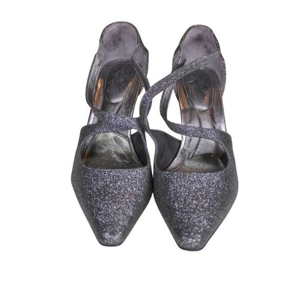 Life Stride Soft System Silver Glitter Pumps Cross Straps Pull On 6.5M - Picture 2 of 5